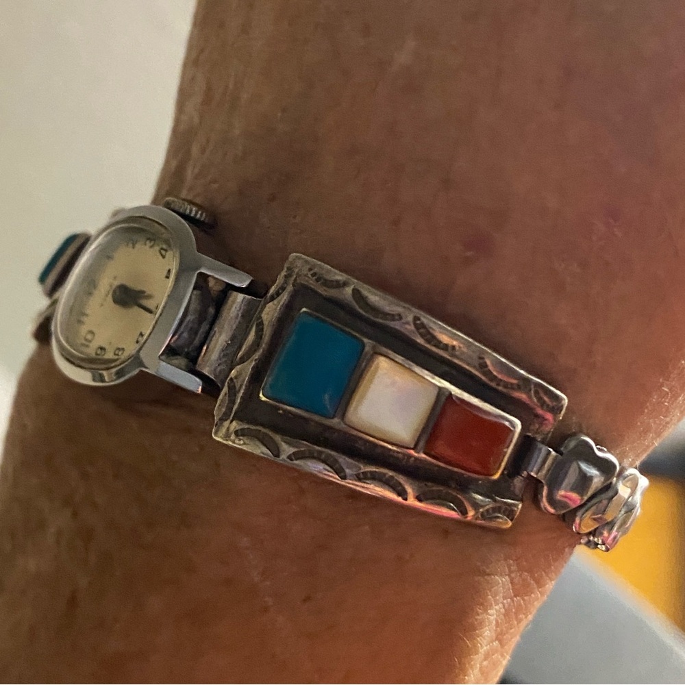 Vintage Sterling Silver Southwestern Inlay Watch Bracelet | Non-Working Timex
